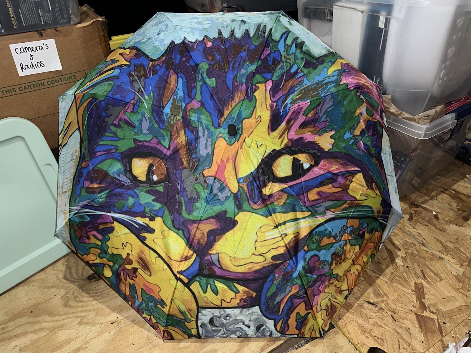 Multi-color Cat Lady Umbrella W/ Large Multi Colored Cat