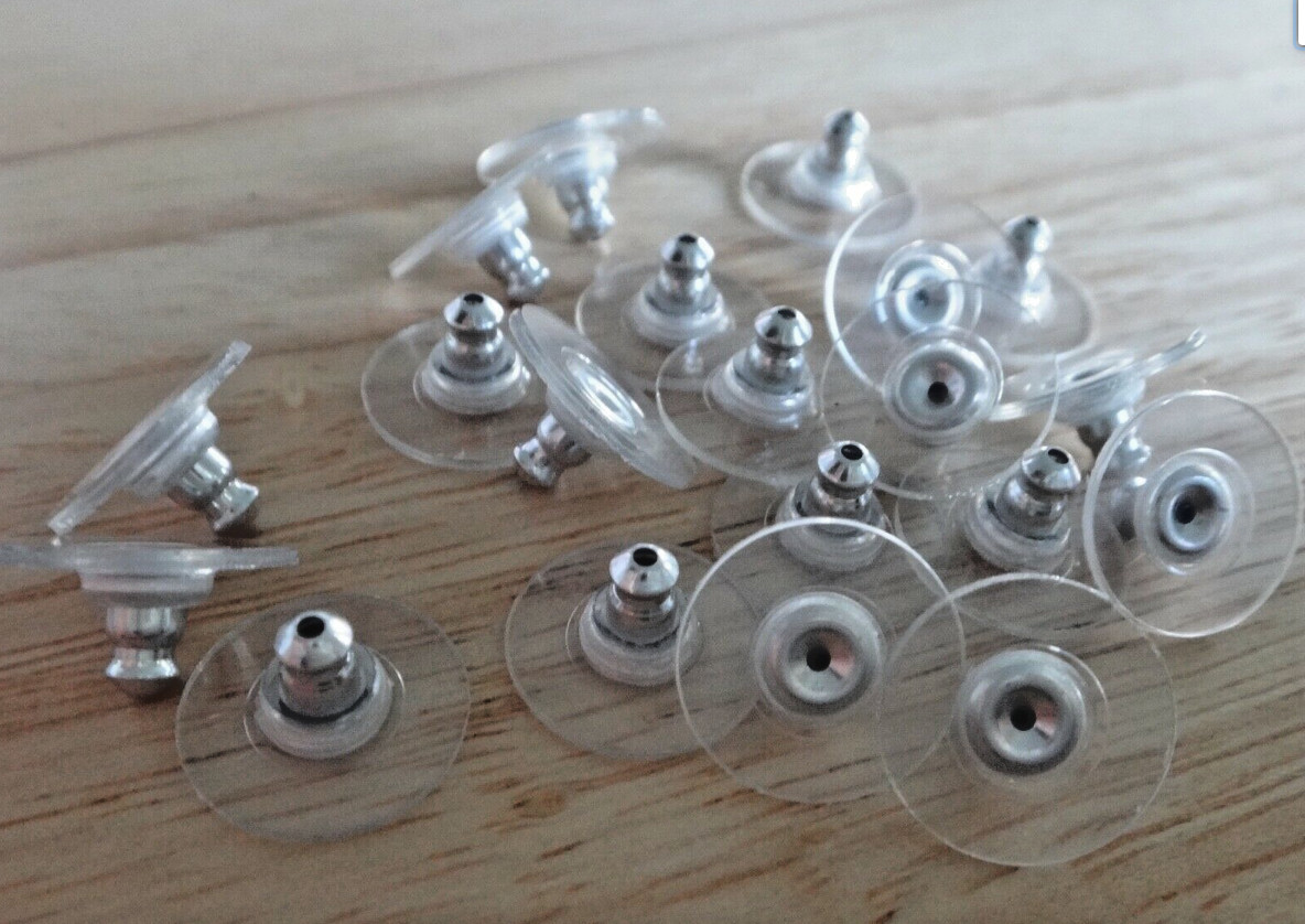 200 nickel free Silver 11mm Comfort Earring Backs Bullet Clutch Plastic Disk