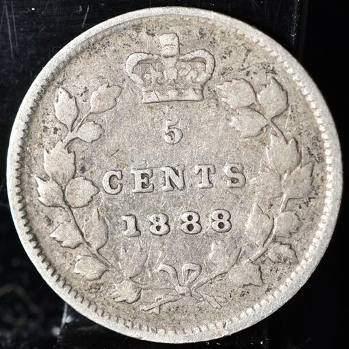 1888 Canada 5 Cents Silver ASW 0.0346 KM#2 CAT $24 - VF