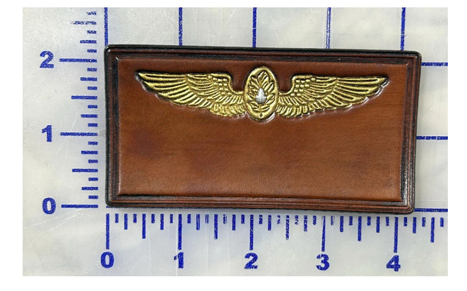 MILITARY BROWN WINGS FLIGHT SURGEON LEATHER NAME TAG PATCH