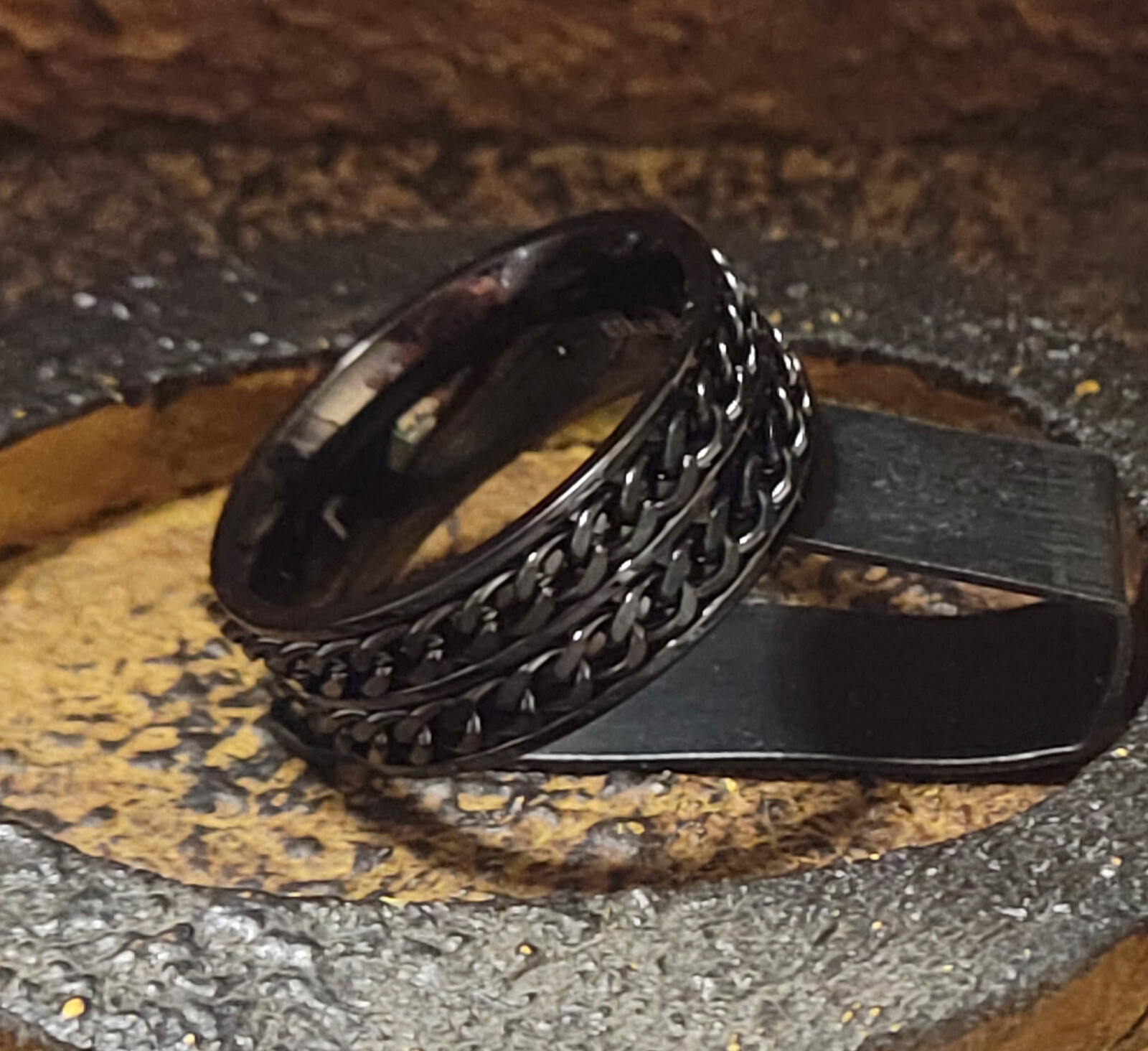 Men's Black Double Chain Spinner Promise Ring - Men's Anxiety Ring