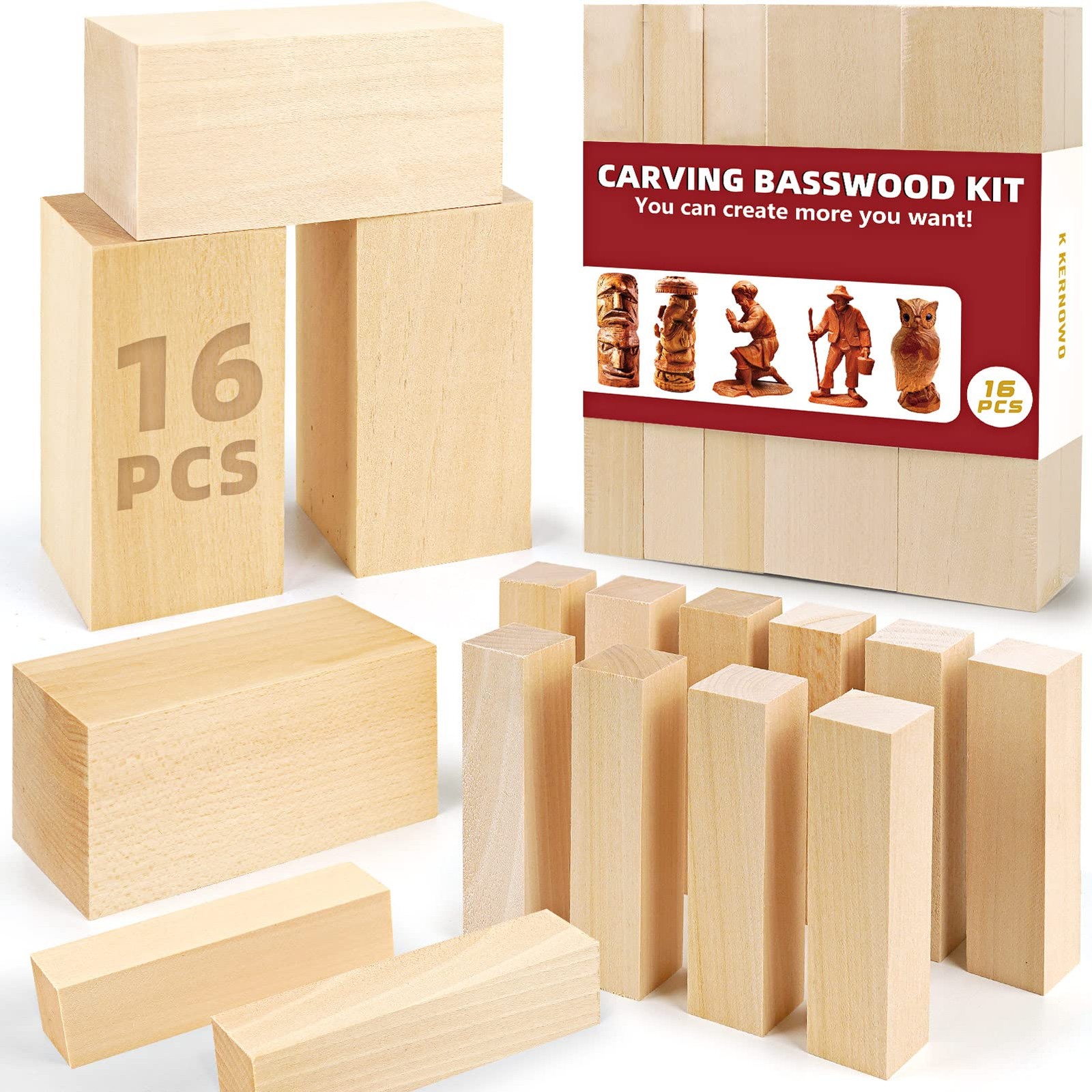 16 PCS Basswood Carving Blocks Whittling Wood Kit 2 Sizes Adults Kids