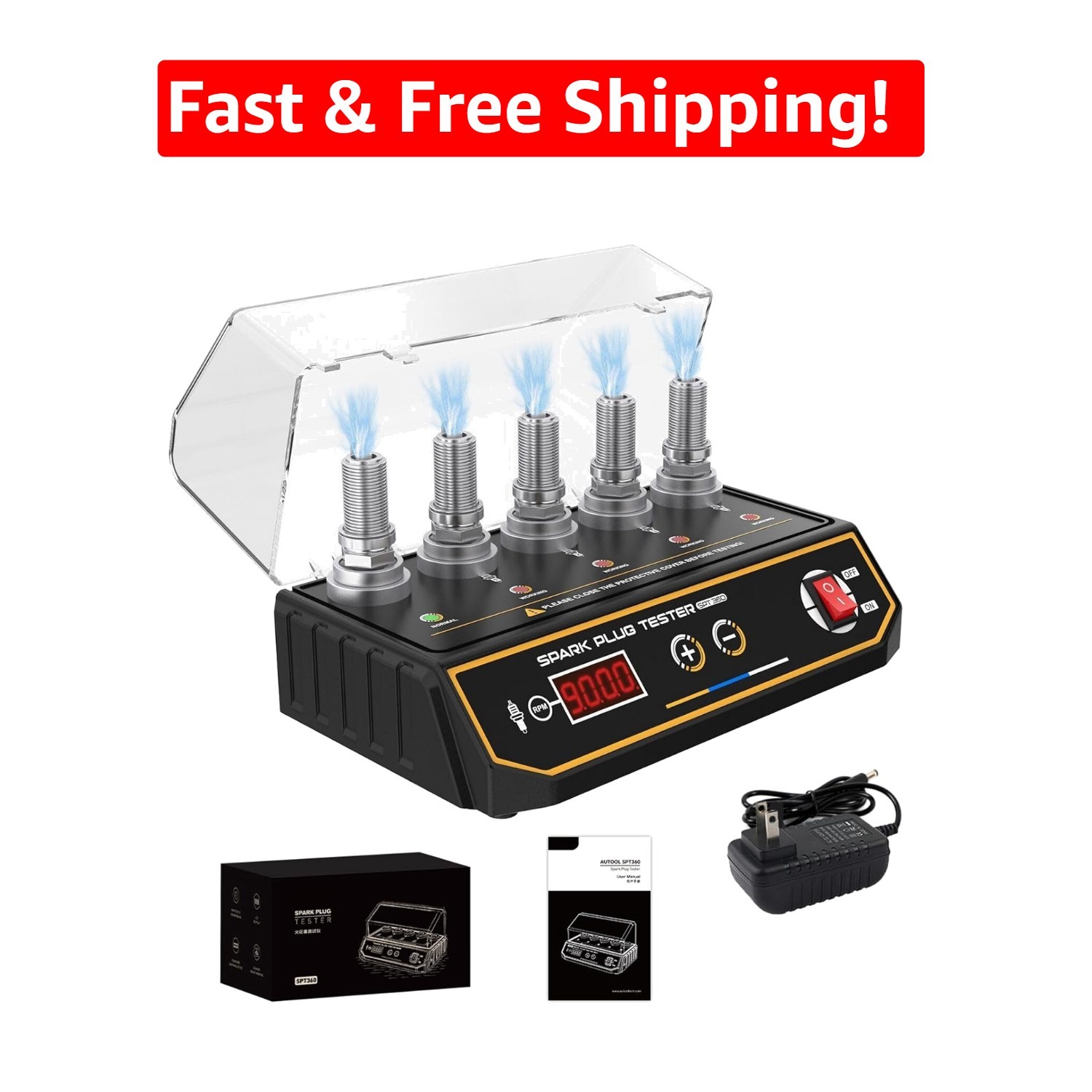 Professional 5-Hole Spark Plug Tester with Digital Display for 12V Vehicles