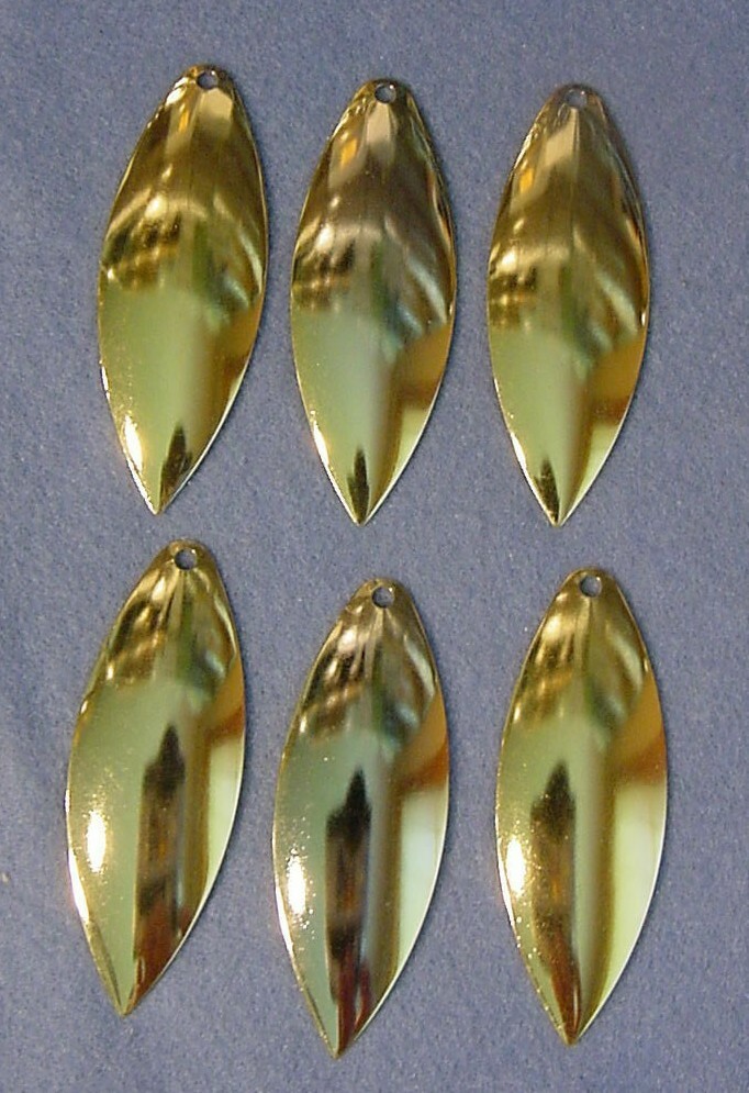 6 -Worth Mfg No. 6 GOLD Willow Leaf Polished Spinnerbait Blades #6 (2 7/8" long)