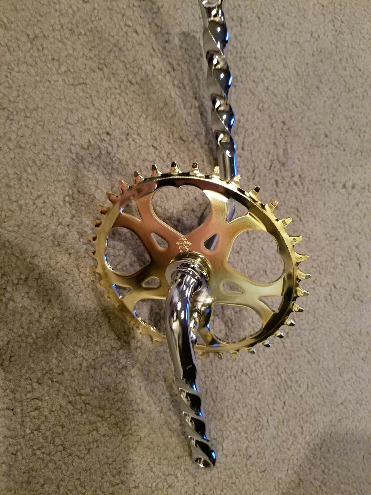 AUTHENTIC LOWRIDER BICYCLE GOLD SWEETHEART SPROCKET 36T,& TWISTED CRANKS 5&1/2",