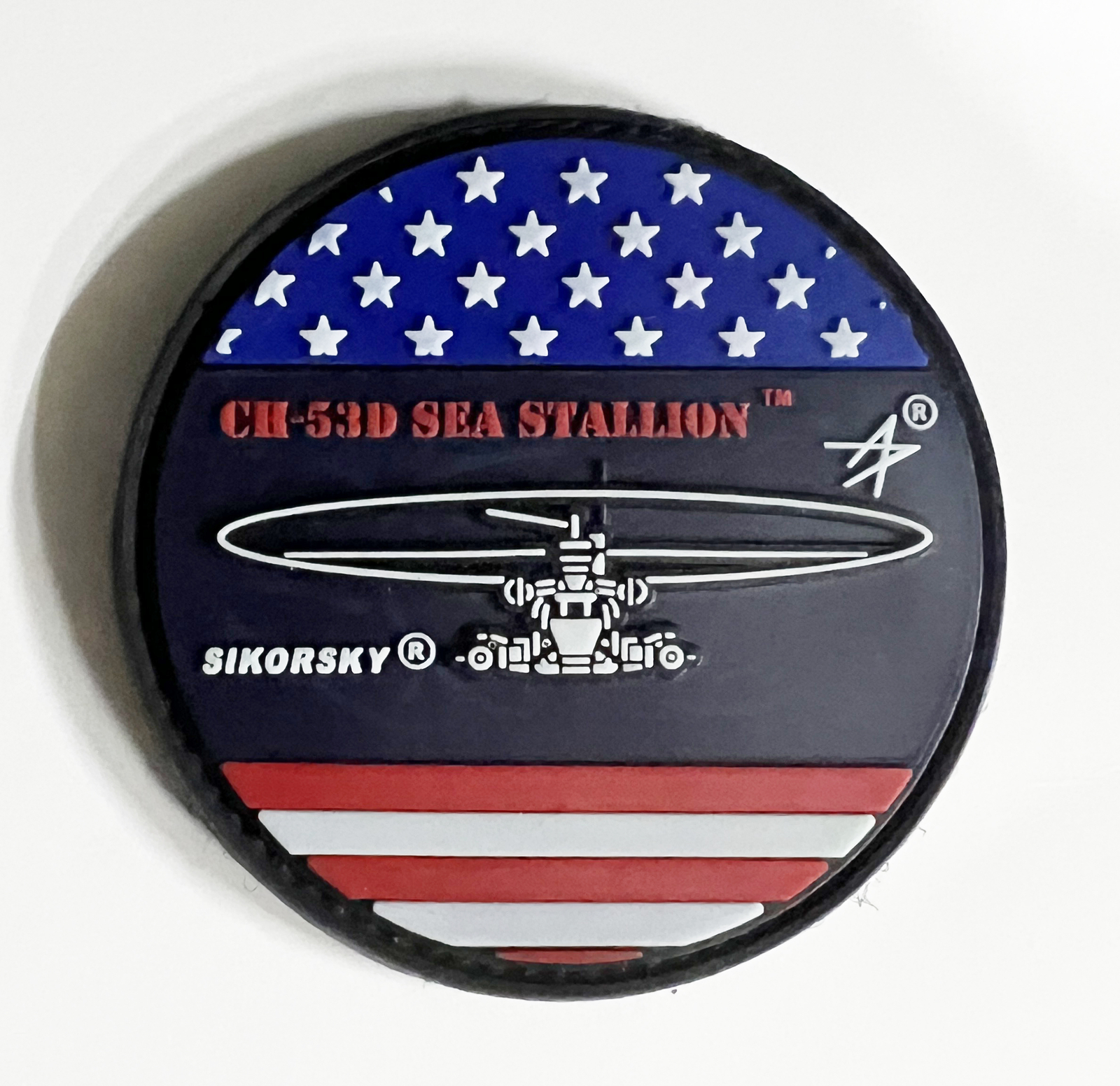 Sikorsky CH-53D Sea Stallion Flag Shoulder Patch, PVC, Glow In Dark, 3"with Hook