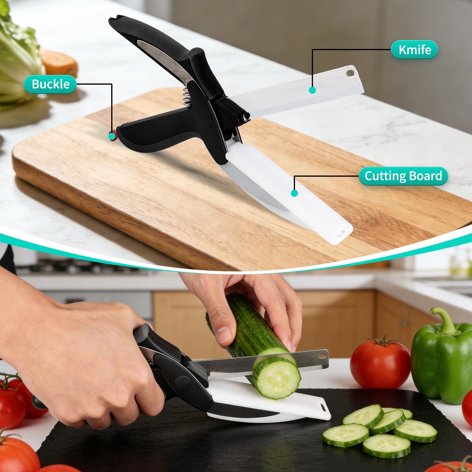 Professional 8-Inch Kitchen Shears with Built-in Cutting Board - Multi-Purpos...