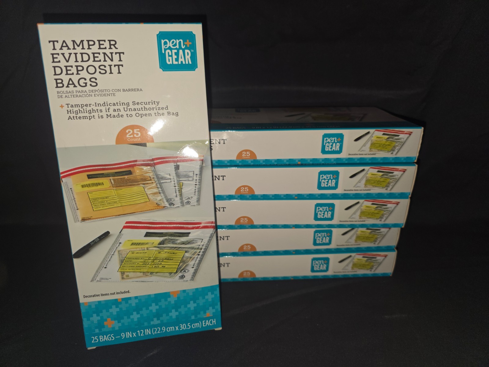 LOT OF 6 NEW 25ct PEN & GEAR TAMPER EVIDENT DEPOSIT BAGS (150 BAGS TOTAL) 9"x12"
