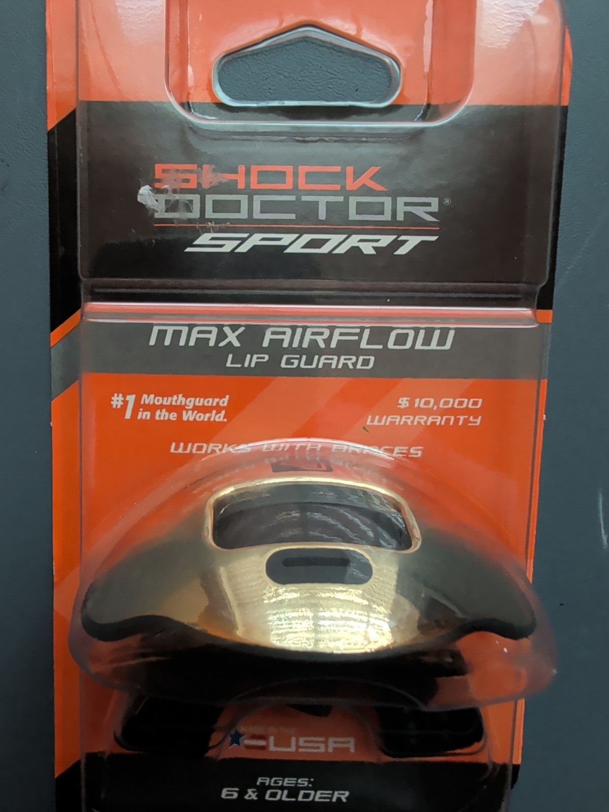Shock Doctor Max Airflow Lip Mouth Guard One Size Gold Shield American Made 🔥