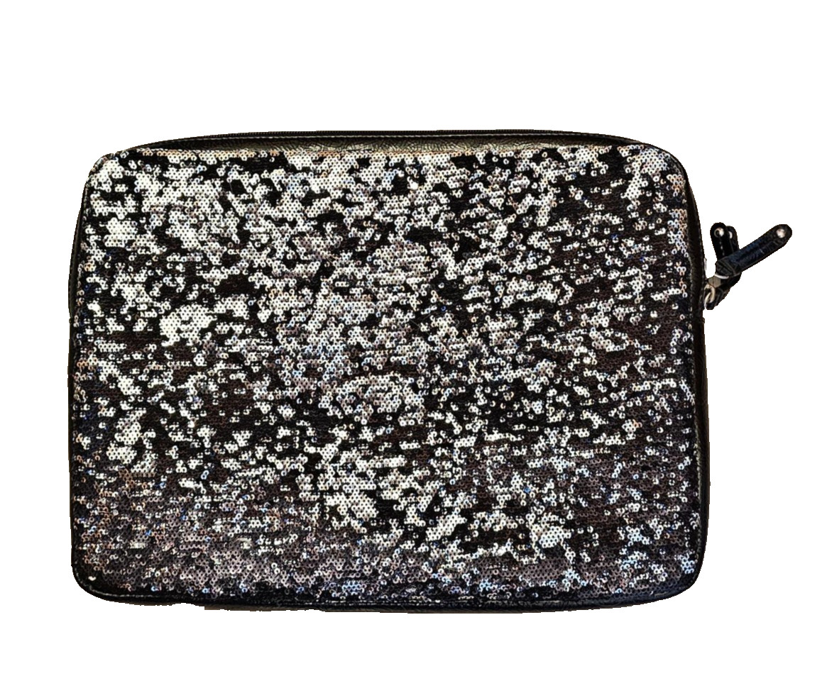 Nine West Black and Silver Sequins Laptop Case - Padded - Zipper - 14" - NWOT