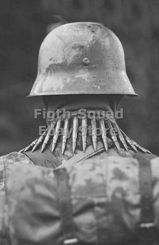 WW2 Picture Photo Germany soldier with MG belt and Helmet 6038