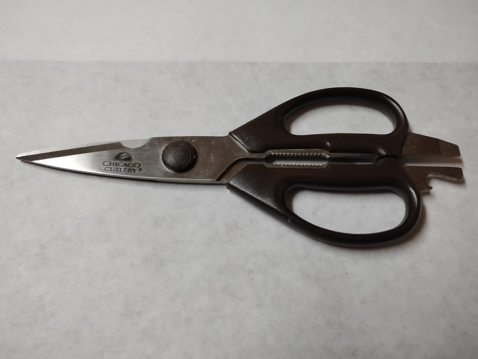 Vintage CHICAGO CUTLERY Shears Scissors 6 in 1 Multi Tool Brown And Silver