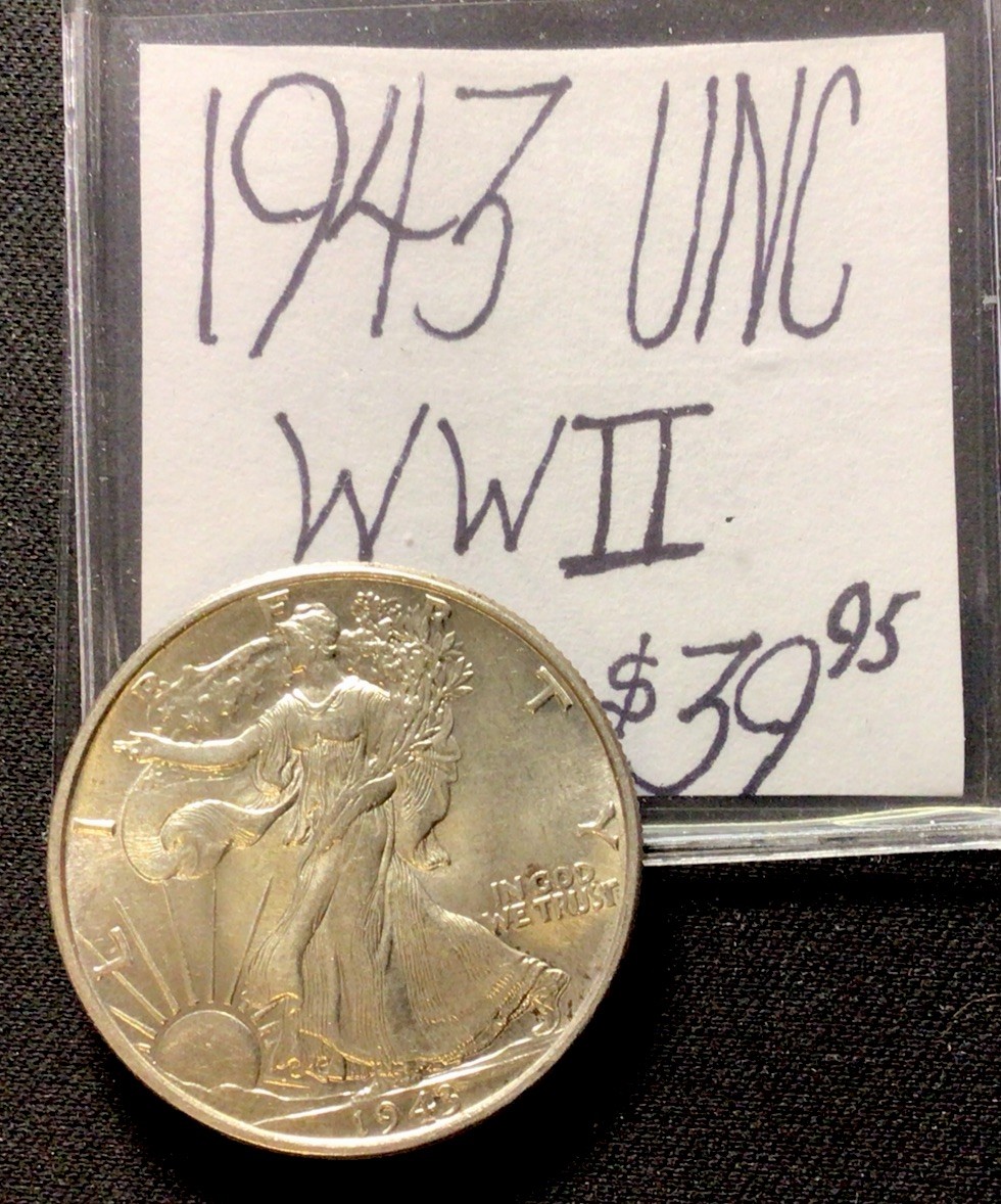 1943 Walking Liberty Silver Half Dollar UNC! WWII! ENN Coins