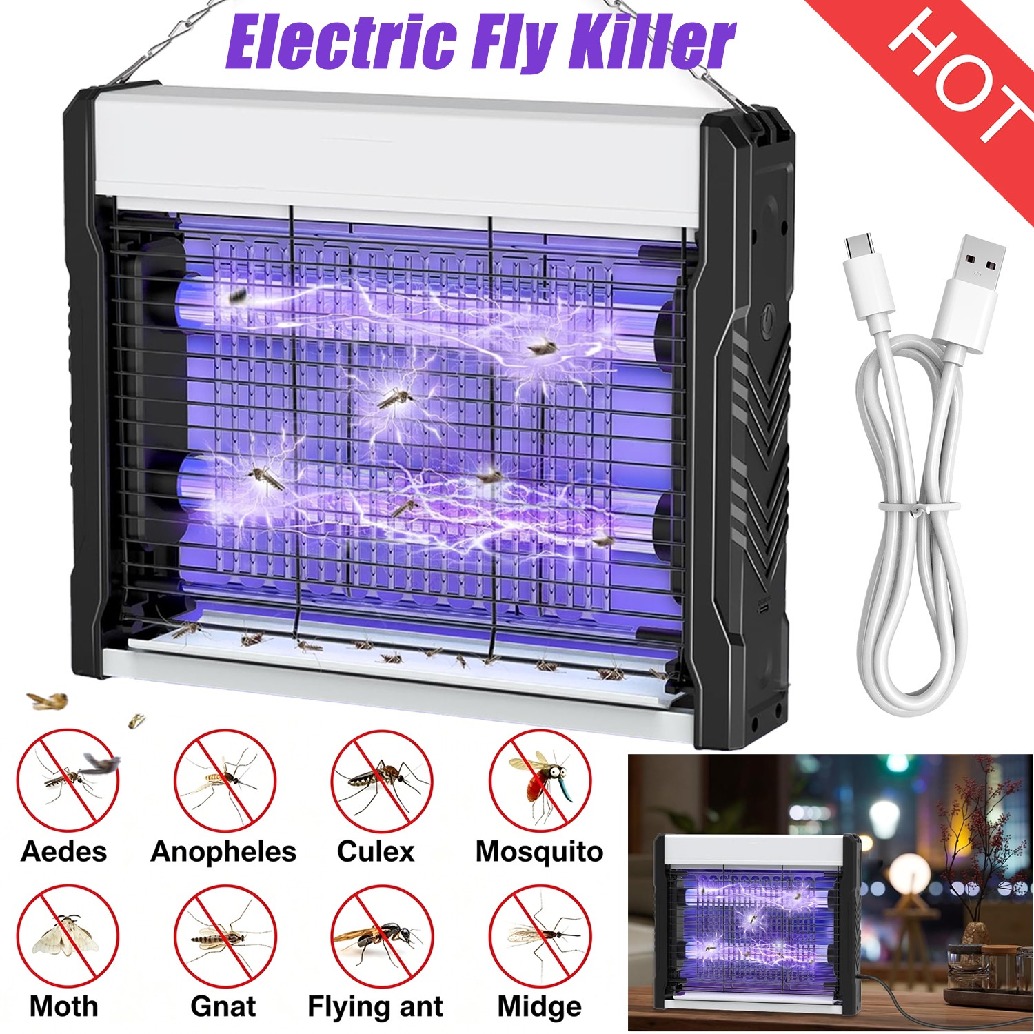 Home Indoor 4000V Bug Zapper Electric Mosquito Moth Fly Insect Elimination Lamp