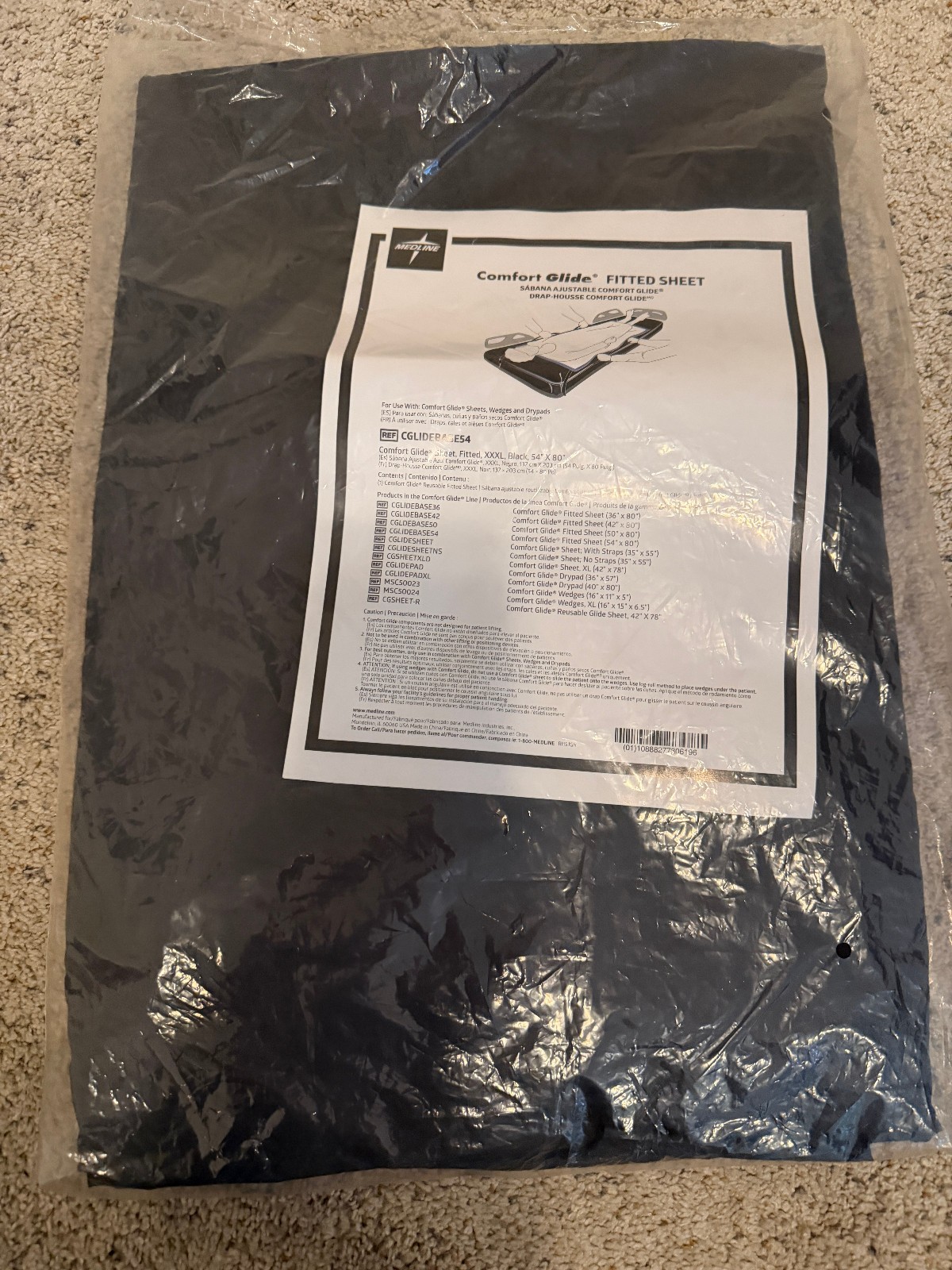 Medline Comfort Glide Reusable Fitted Sheet, Black 54" x 80" CGLIDEBASE54