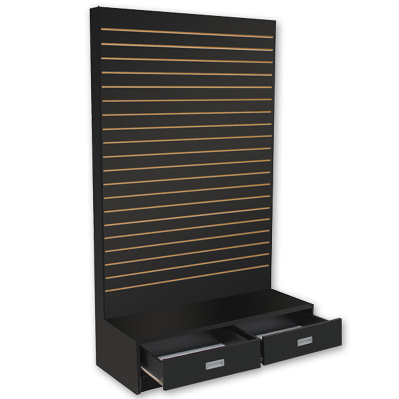 Black Slatwall Wall Unit - L Shape Display Tower Floor Stand 48"W x 20"D x 80"H