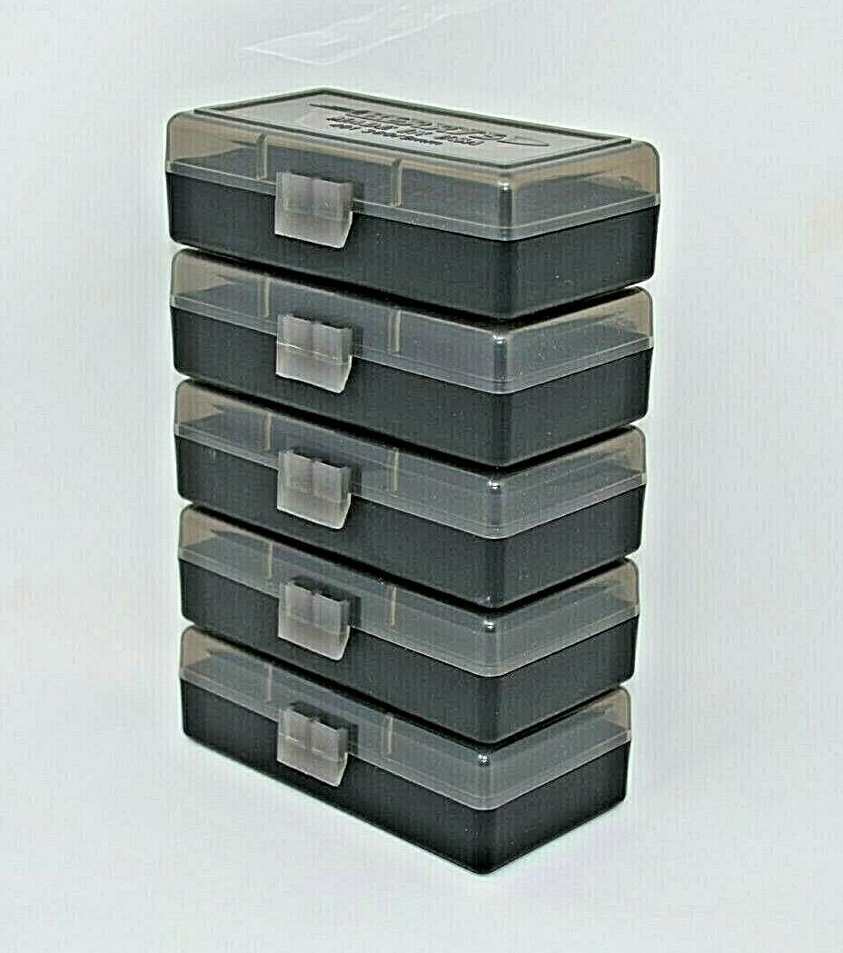 BERRY'S PLASTIC AMMO BOXES (10) SMOKE/BLACK 50 Round 9MM / 380