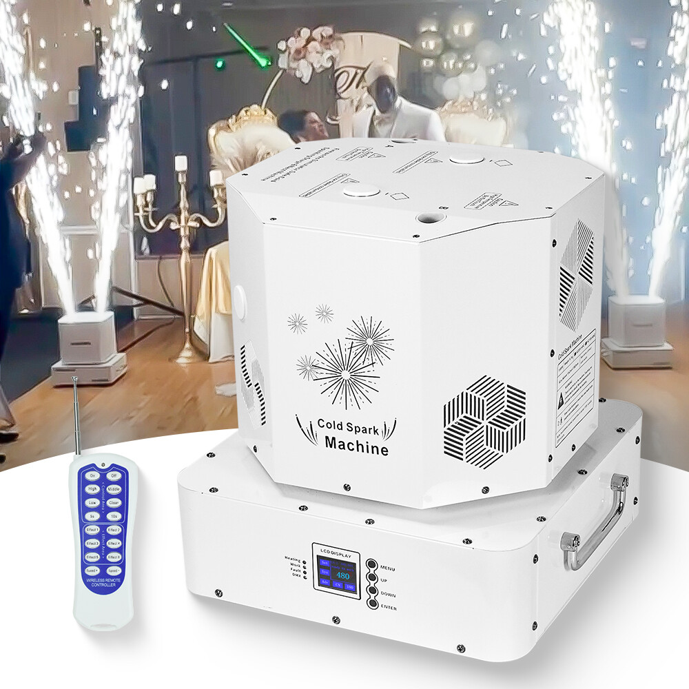 1500W Spin Cold Spark Machine Double Fireworks Fountain DMX512 Sparkler Machine