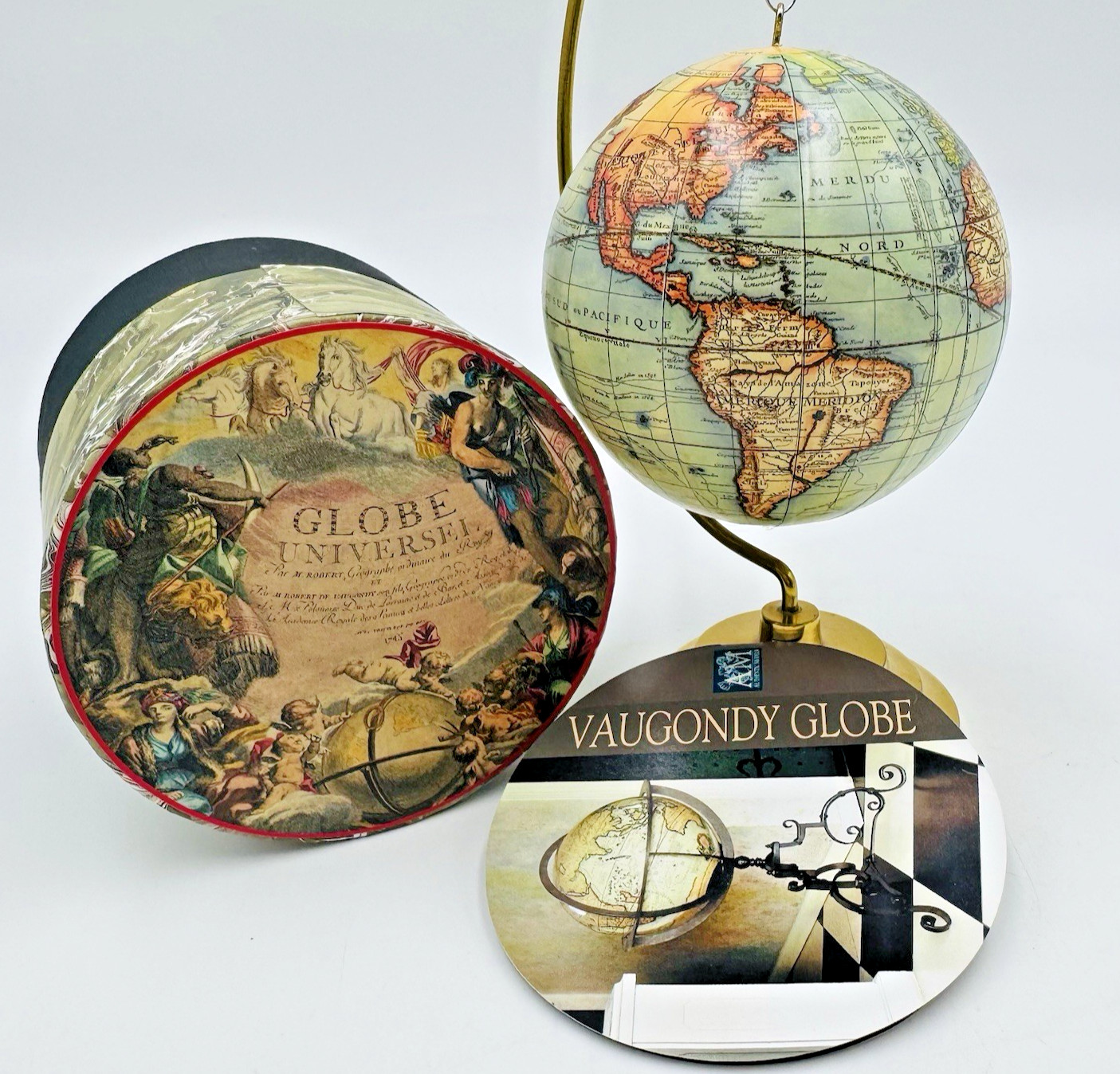 Vaugondy Globe Ornament 3.5" Vintage Style Desk Globe 1745 Map Replica Christmas