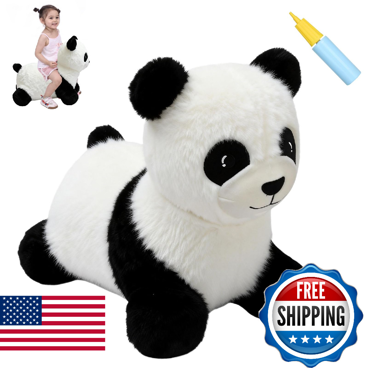 INPANY Bouncy Horse, Panda Hopper Toys, Toddler Plush Bouncing Animal, Kid Infla