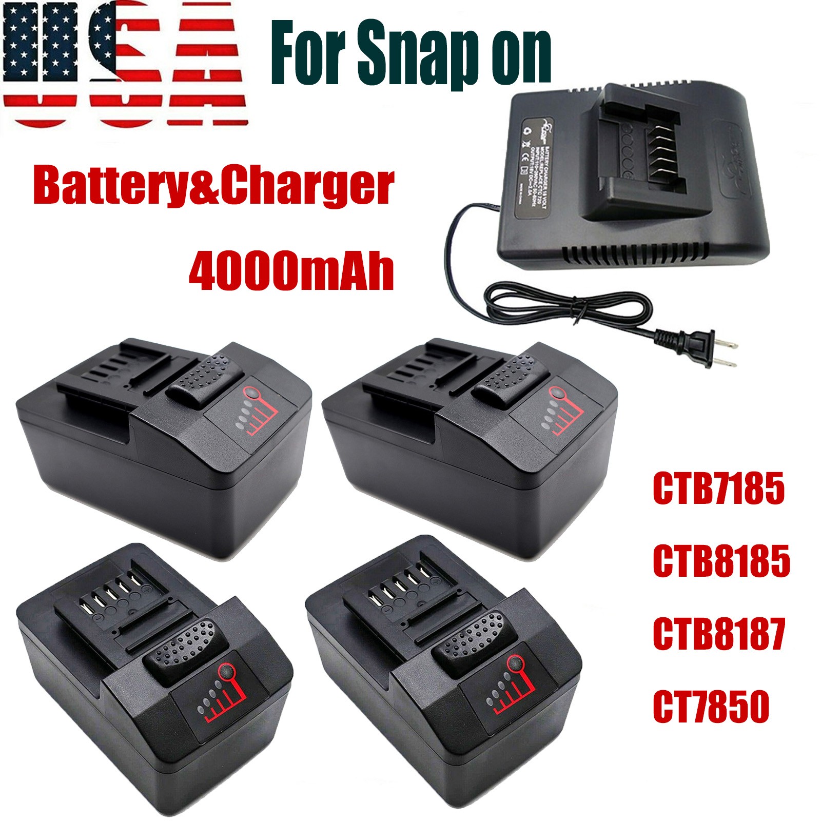 CTB8185 For Snap on 18V Battery CTB8187 CTB7185 CT7850 CT8850 CTC720 Charger 4Ah