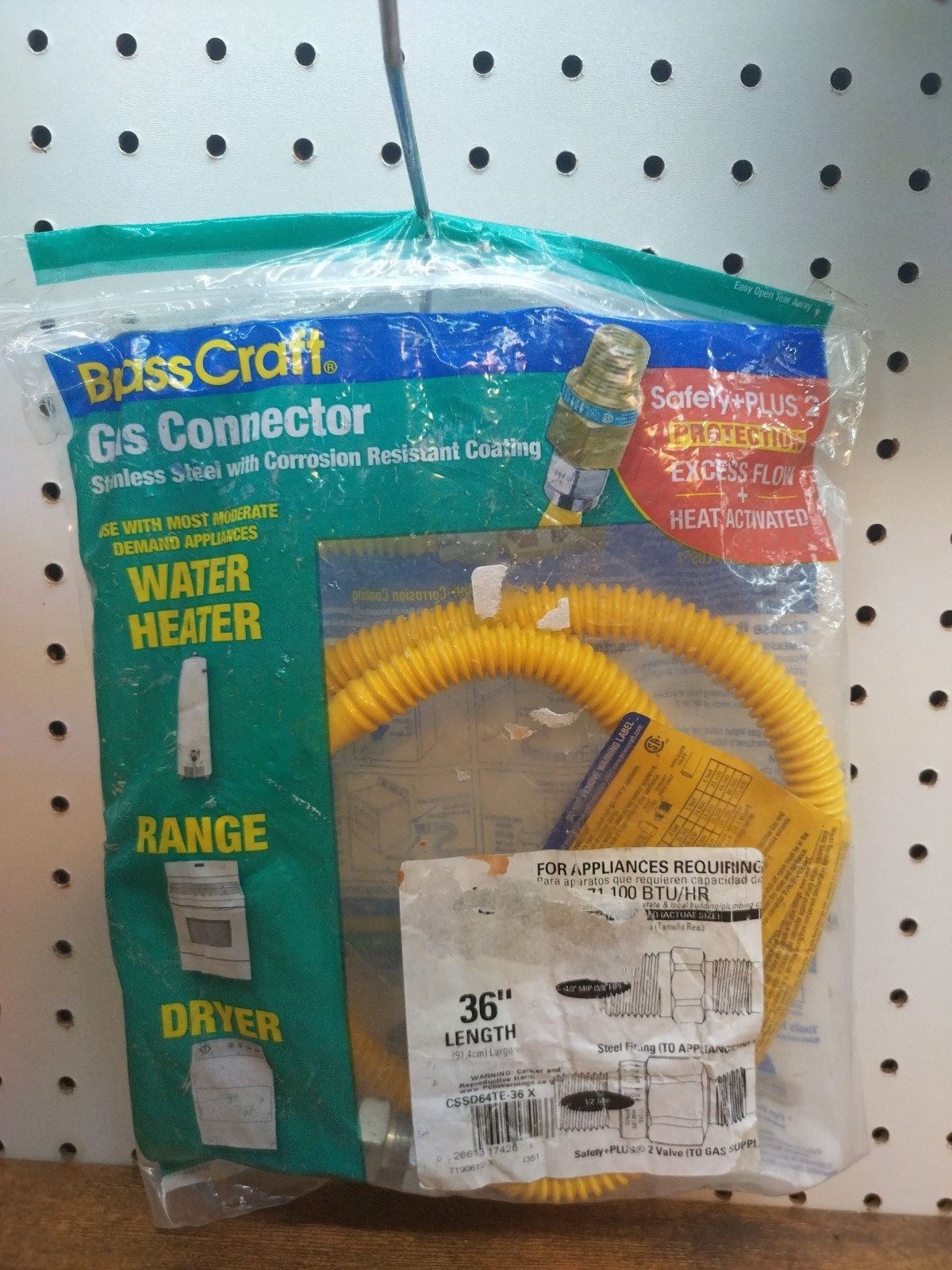 Brasscraft Gas Connector 71100 BTU 1/2" MIP x 1/2" MIP x 36" CSSD64TE-36 X