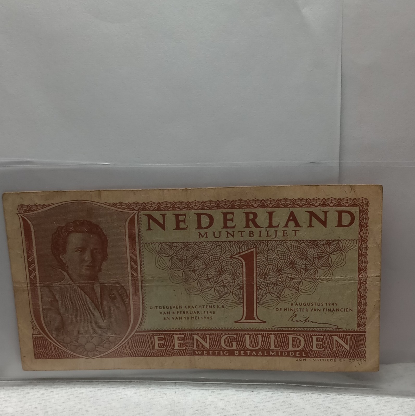 Netherlands 1 Gulden 1949 Circulated Banknote Serial 5BJ083262