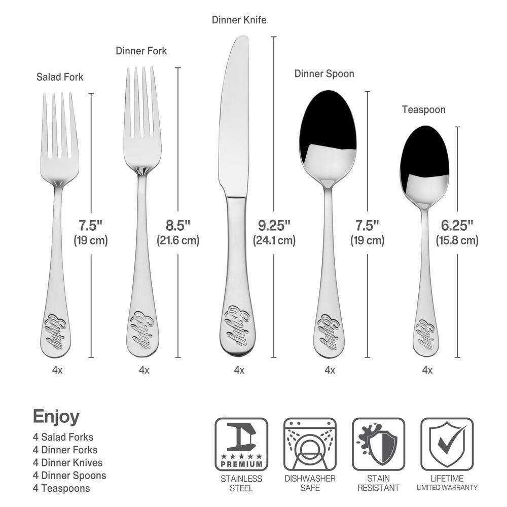 Enjoy 20-Pc Flatware Set, Service for 4, Stainless Steel