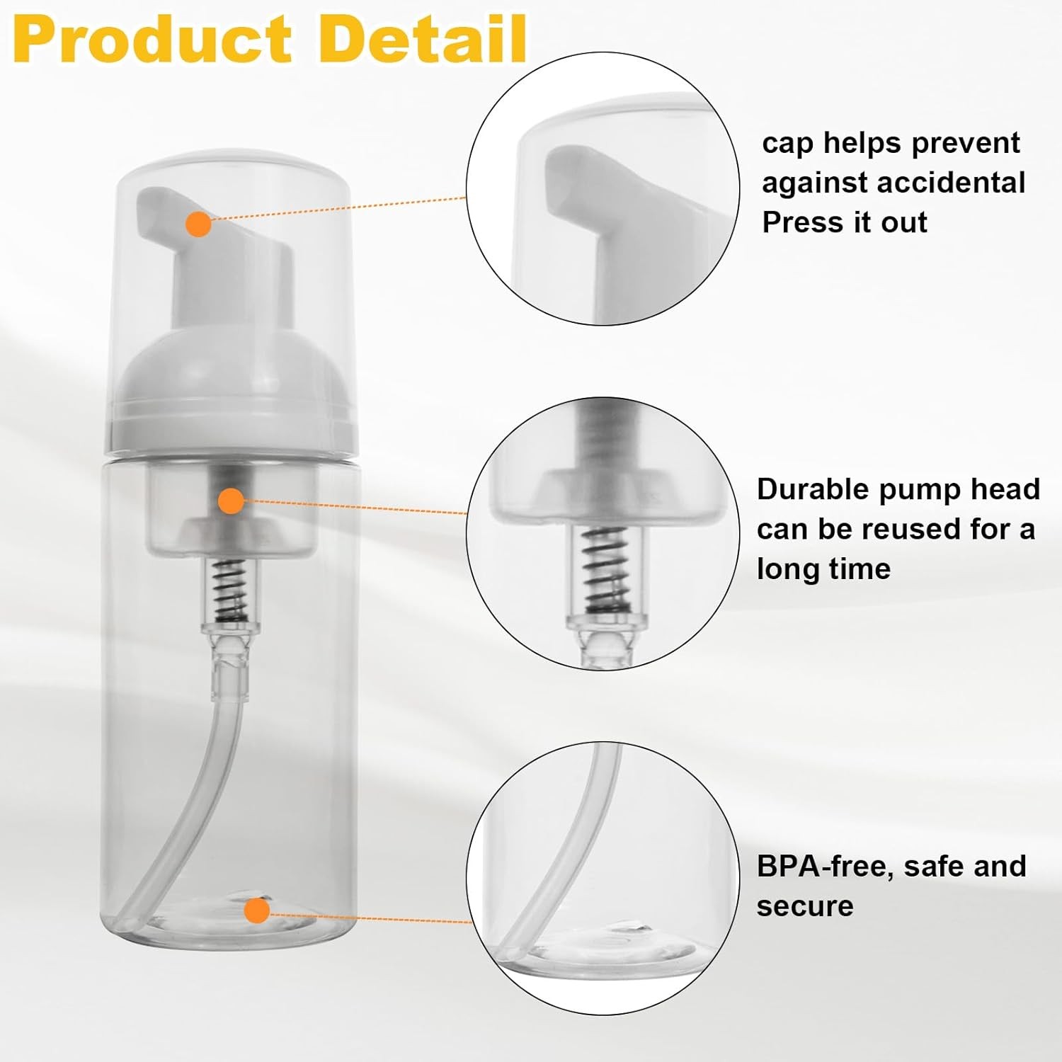 2oz Travel-Sized Foaming Pump Bottles,4PCS Empty Foam A-clear