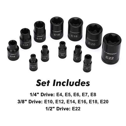 CASOMAN 25 Piece Torx Bit Socket and External Socket Set 13 Star Socket Bits