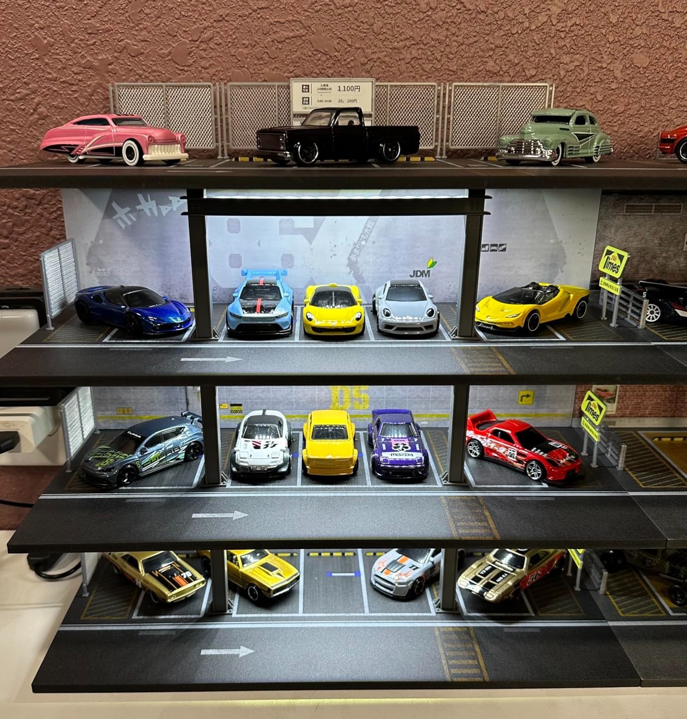 Car Display Case 20 Slot 4 Tier LED Light 1/64 Model Diecast Matchbox Parking