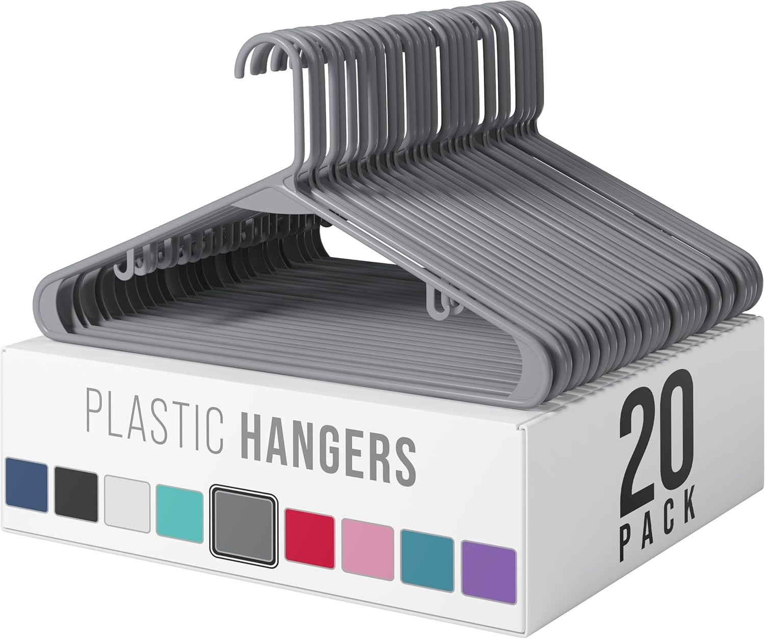 Clothes Hangers Plastic 20 Pack - Grey Plastic Hangers - Makes The Perfect Coat