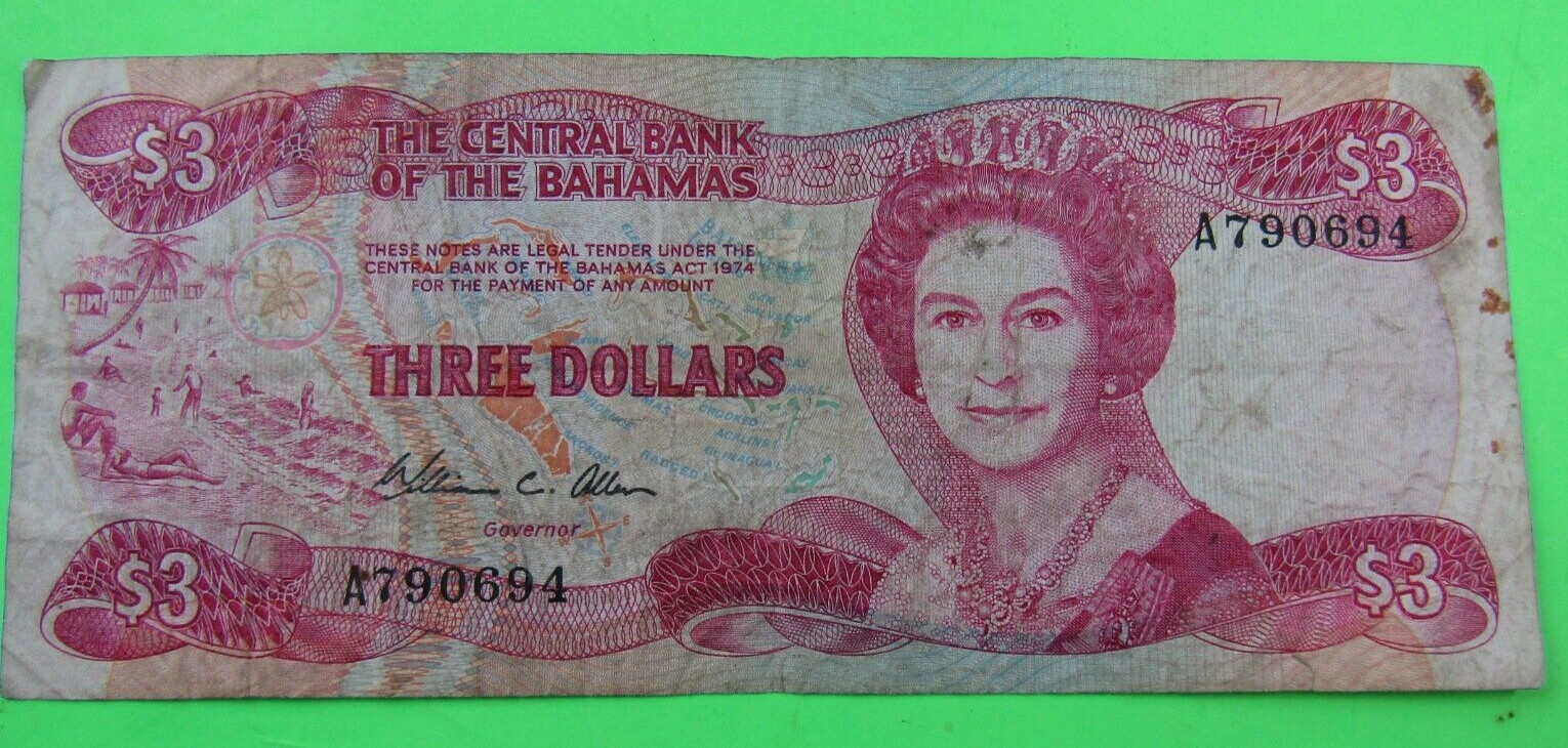 BAHAMAS, $3,QEII, P#44a, L. 1974 (1984)