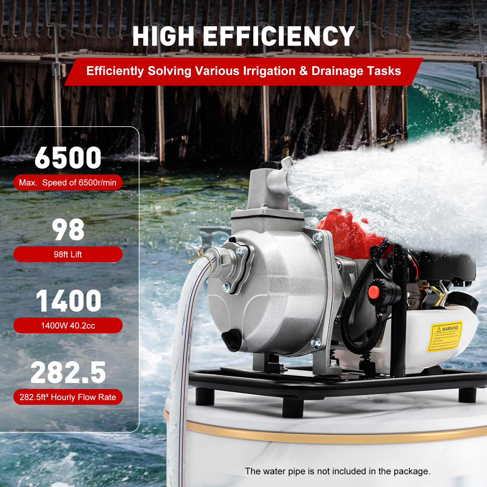 2 Stroke 43CC Semi-Trash Water Transfer Pump Gasoline Engine Water Pump 1.7HP