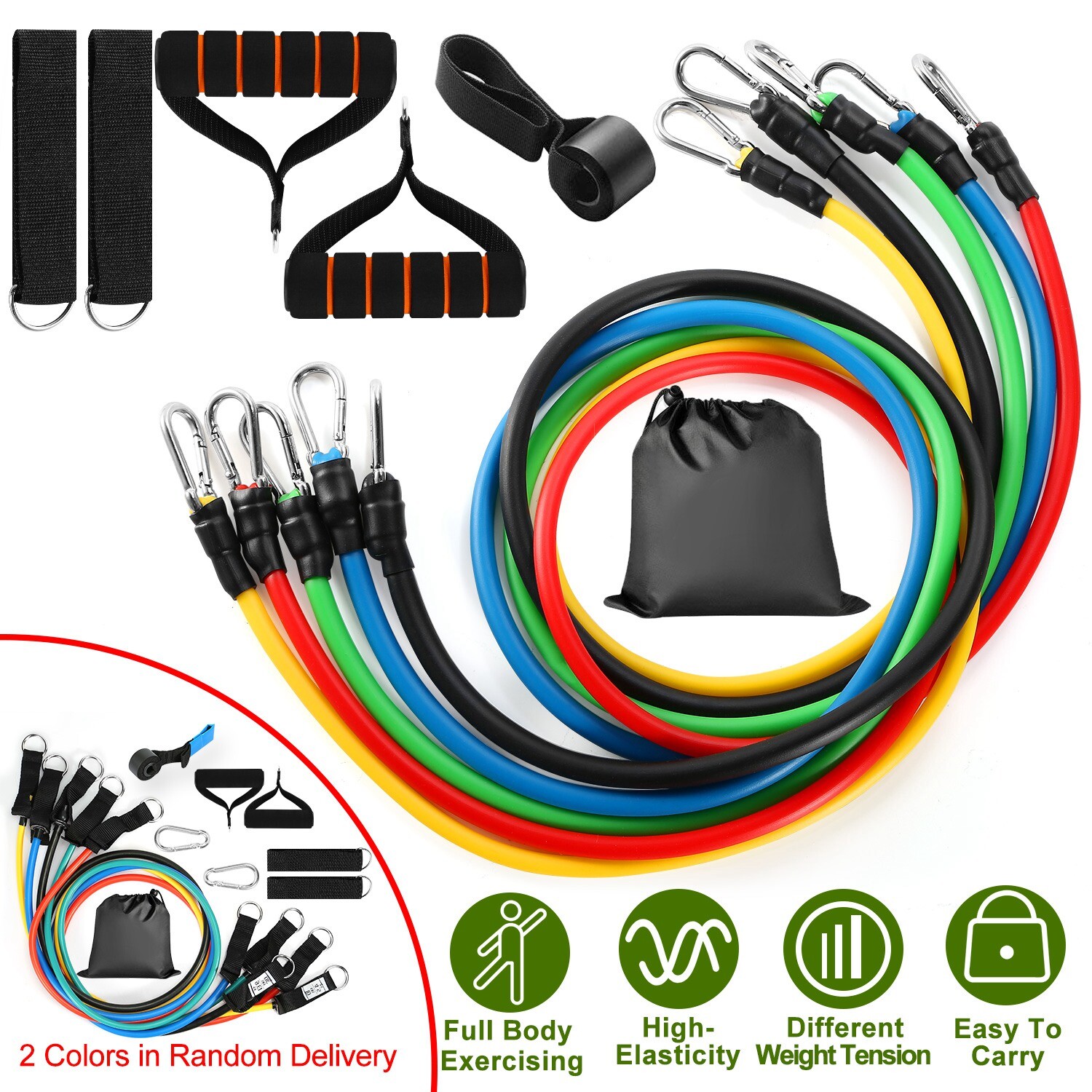 11Pcs Resistance Band Set Fitness Workout Tubes Exercise Tube Yoga Pilates Bands
