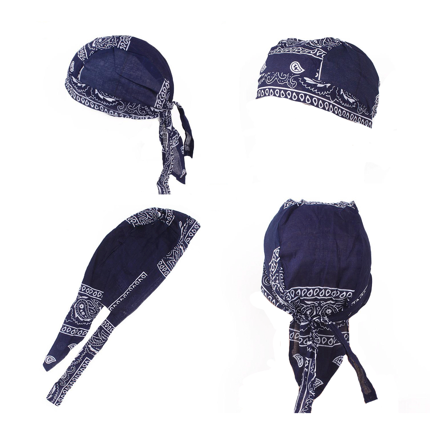 Motorcycle Wrap Biker Du Do Black Bandana Paisley Doo Rag Head Skull Cap Durag