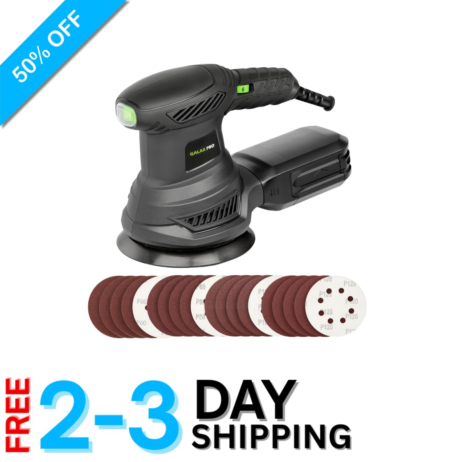 Versatile 300W Orbital Sander: 6 Speed, 20 Sandpapers for DIY & Refinishing