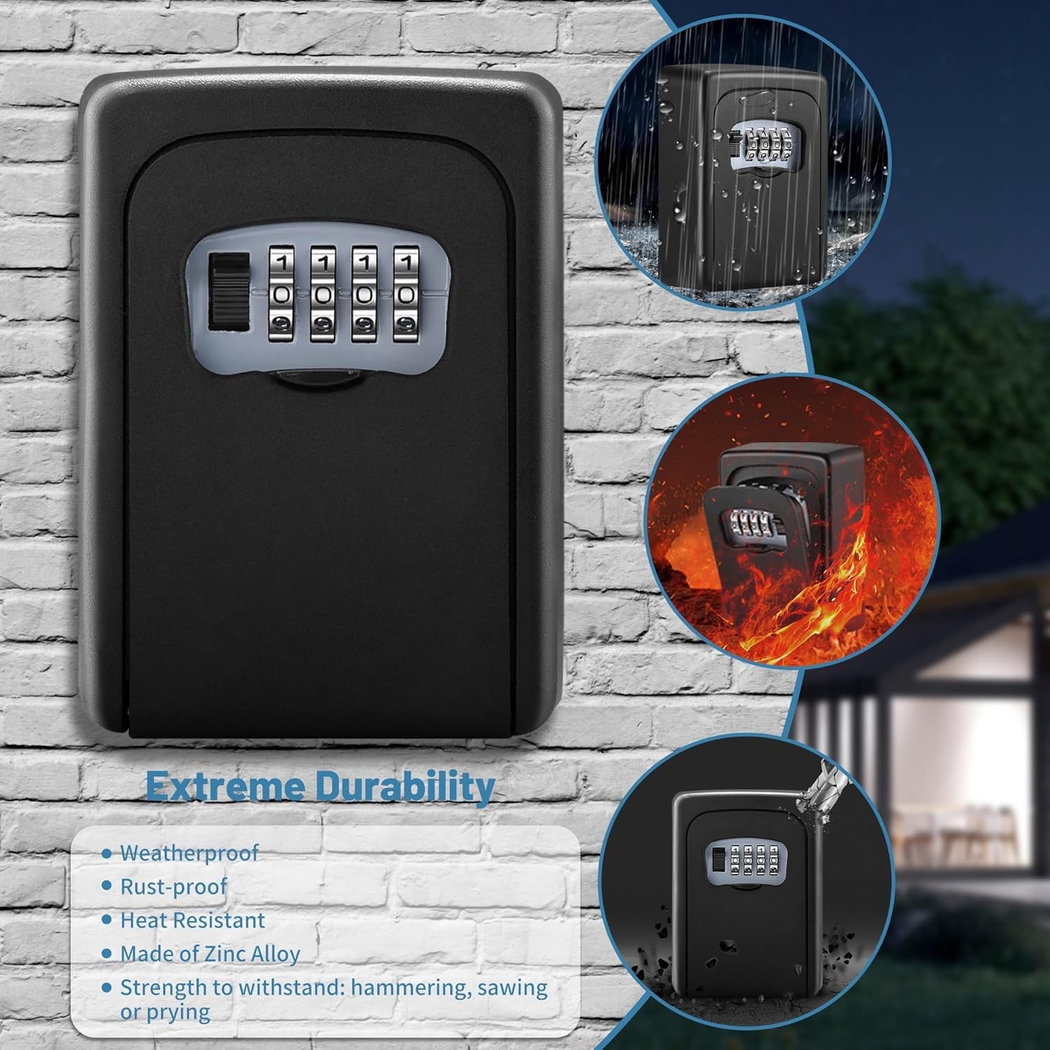 Key Lock Box for Outside - Sturdy and Durable 1-Quantity, Black