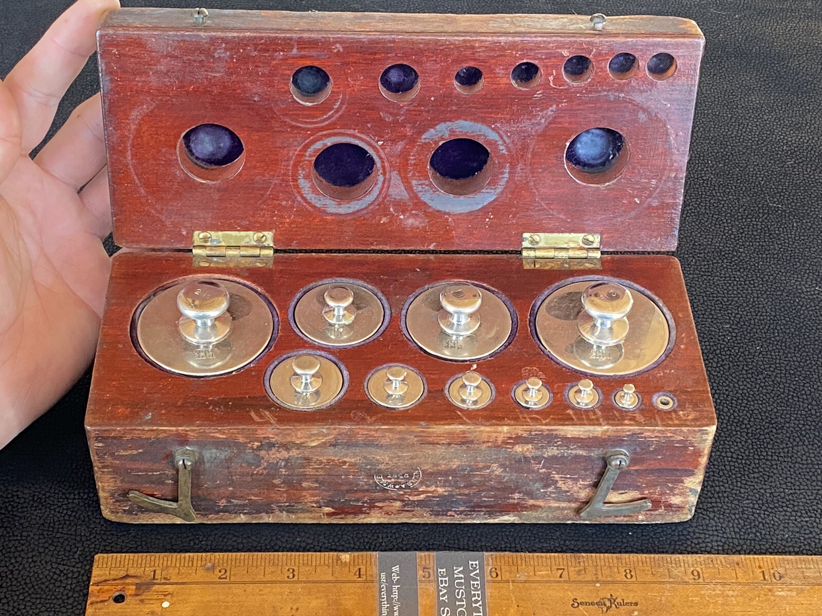 Antique W&LE Gurley Troy NY 1845 Calibration Weight Set 1/16oz-2LB Wood Case BPa