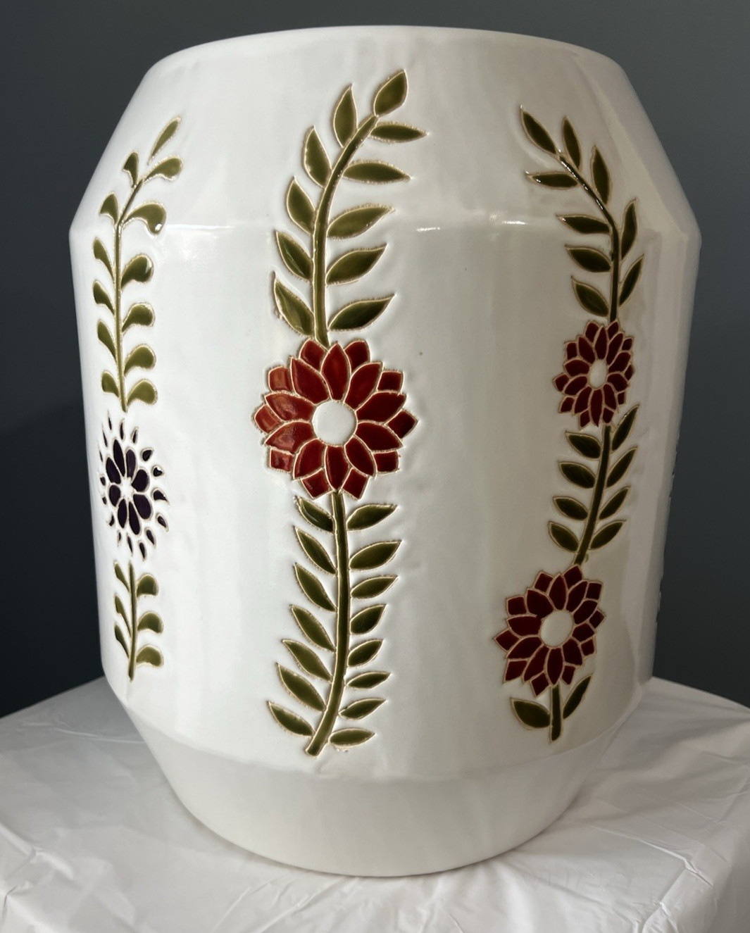 Hand Painted Round Ceramic Garden Seat Stool Indoor Outdoor End Table New