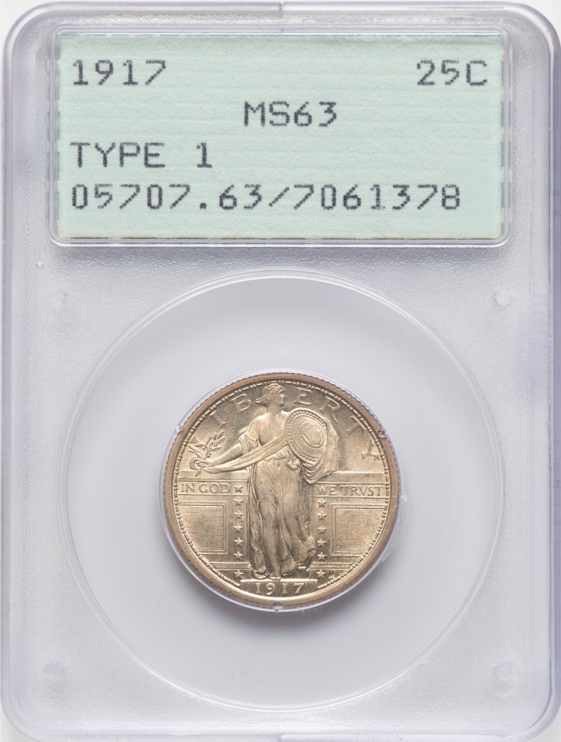 1917 P 25c Type 1 Standing Liberty Quarter PCGS MS63 Rattler Full Head  See note