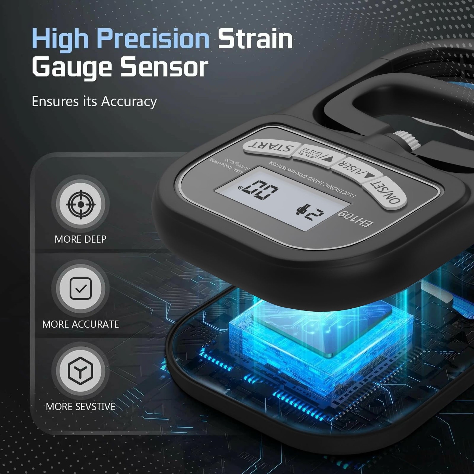 Hand Grip Strength Tester 396lbs/180kg Digital Dynamometer with LED Display, ...