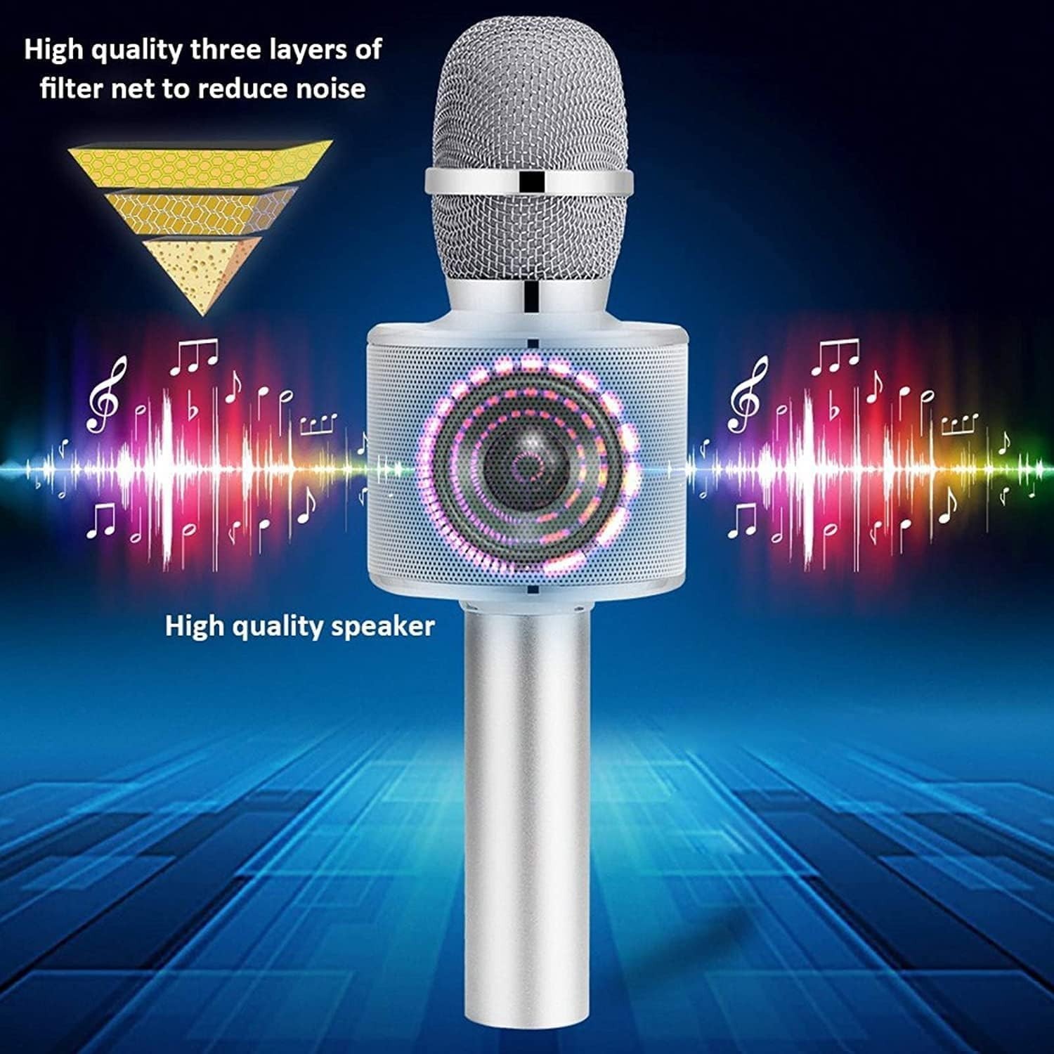 Wireless Bluetooth Karaoke Microphone Portable Handheld Speaker for Kids Adul...