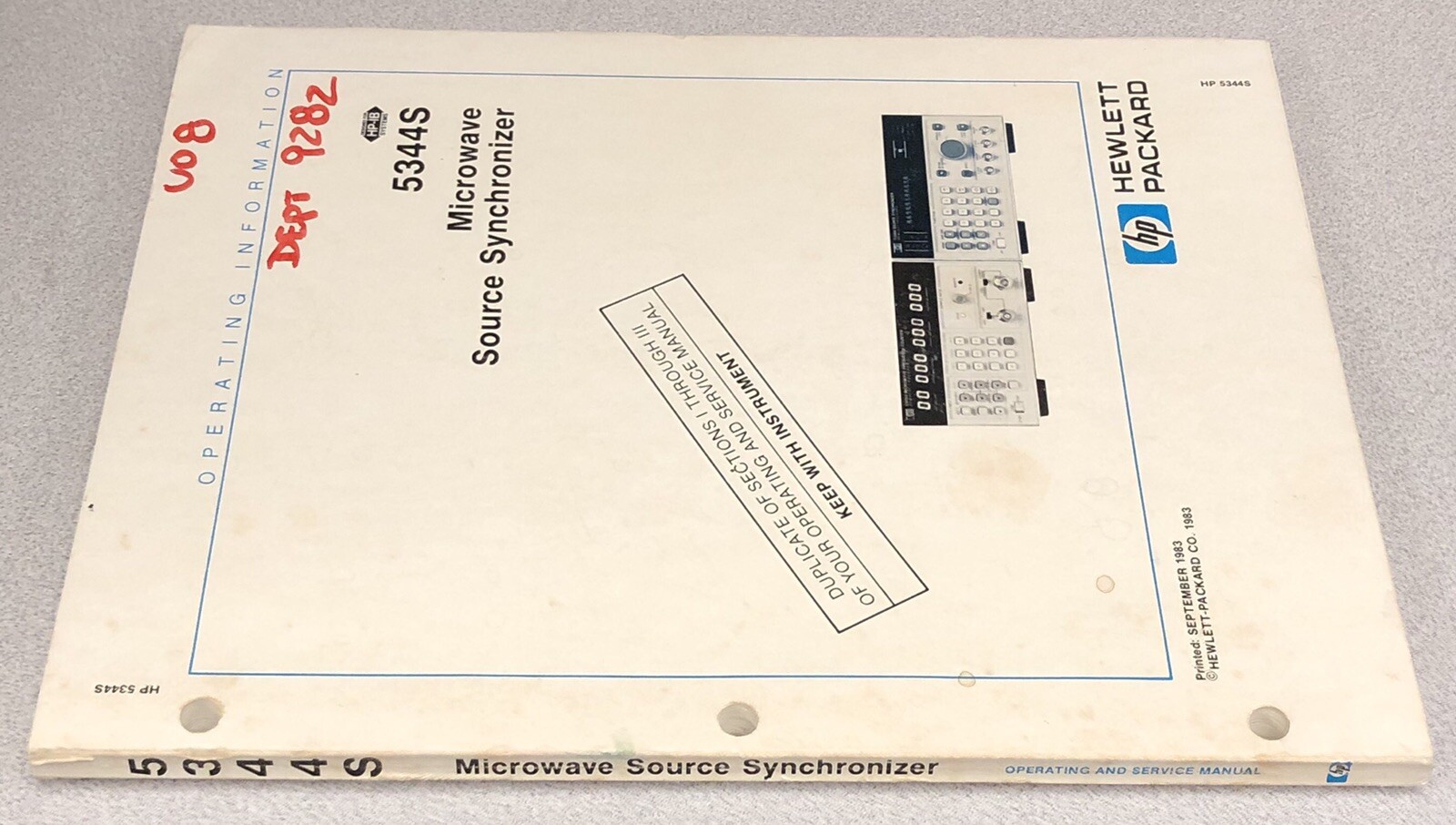 HP 5344S Microwave Source Synchronizer Operating Information Manual