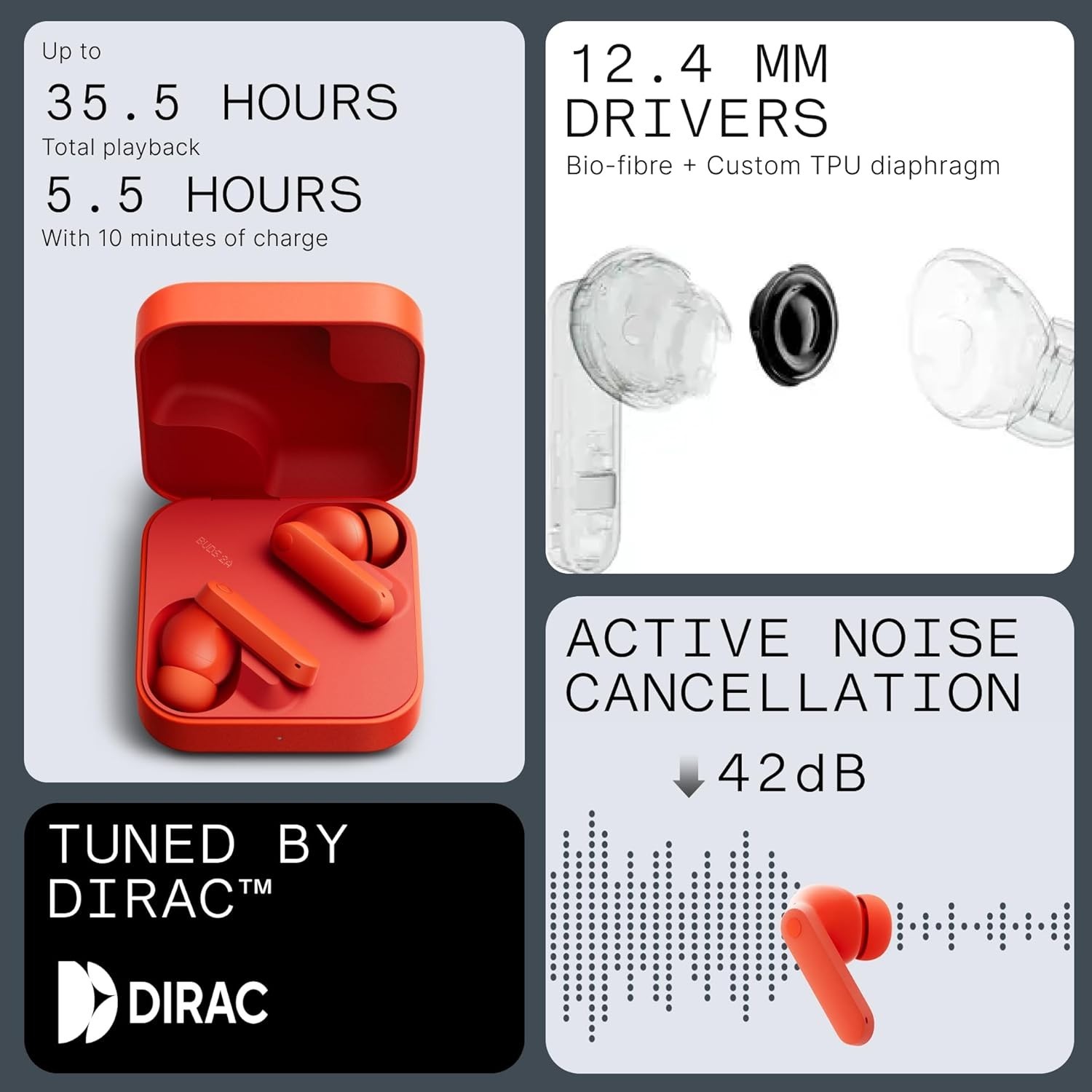 Active Noise Cancelling CMF Buds 2A Wireless Earbuds with Touch Control - Orange