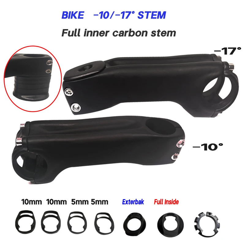-17 °-10 ° Degree Mountain Road Bike Full Carbon Stem 60MM-120MM 28.6mm 31.8mm
