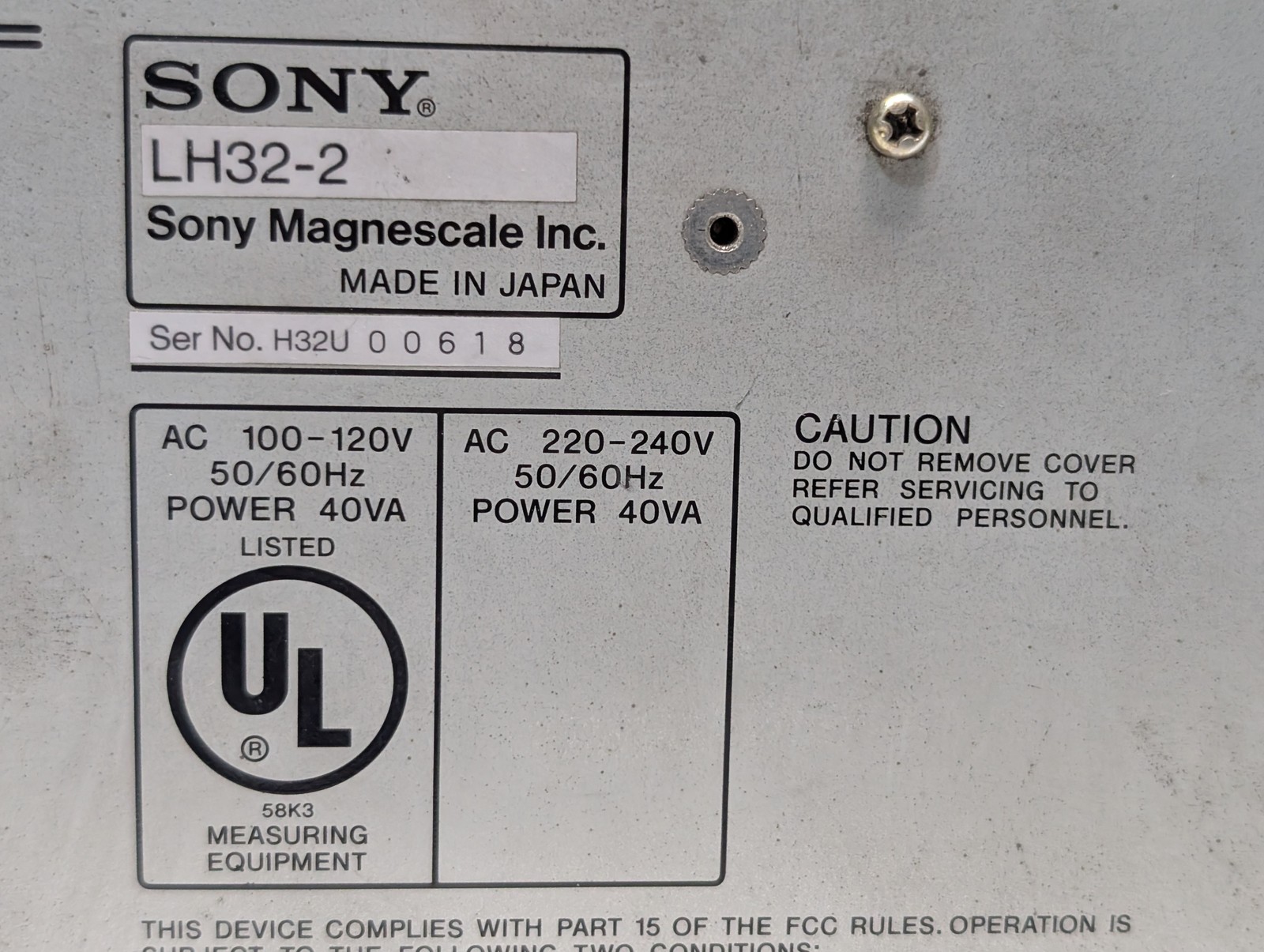 Sony LH32-2 Magnescale digital readout DRO 2-axis measuring unit, no power cable
