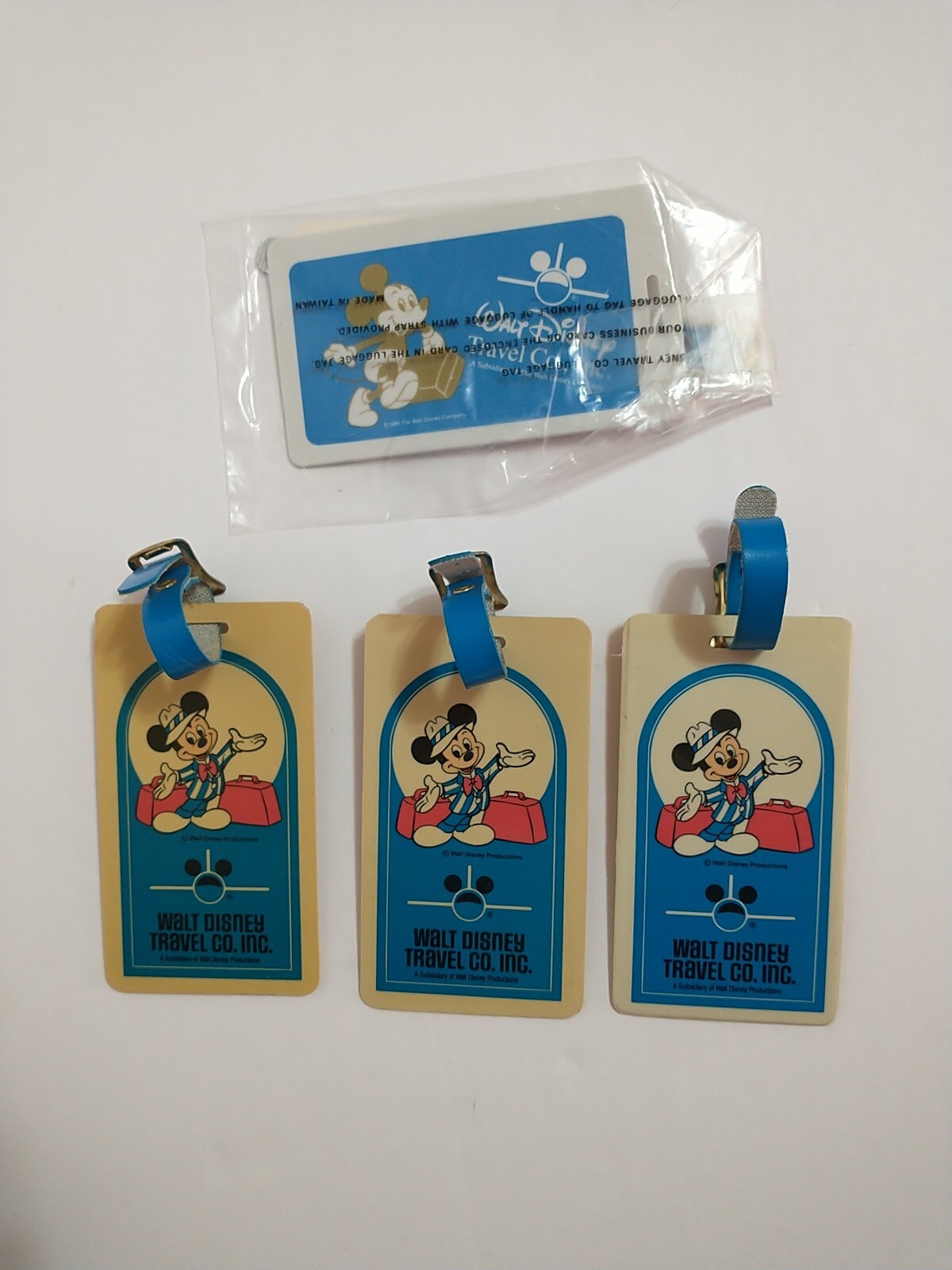 80's Walt Disney Luggage Tags Lot Of 4 Mickey Travel Co Souvenir
