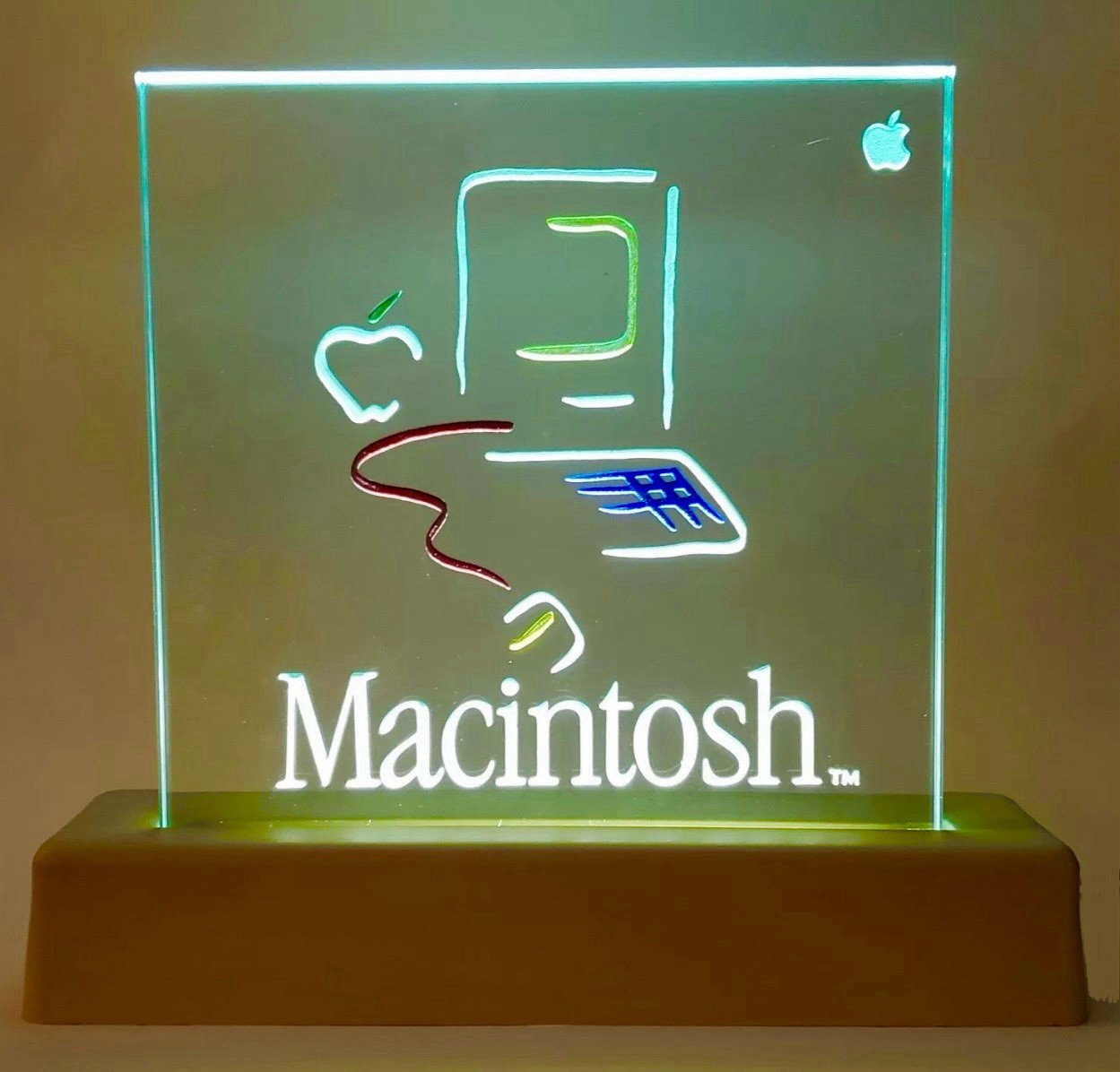 Original 80's Apple Macintosh Vintage Glass Picasso Mac Rare Dealer Display Sign