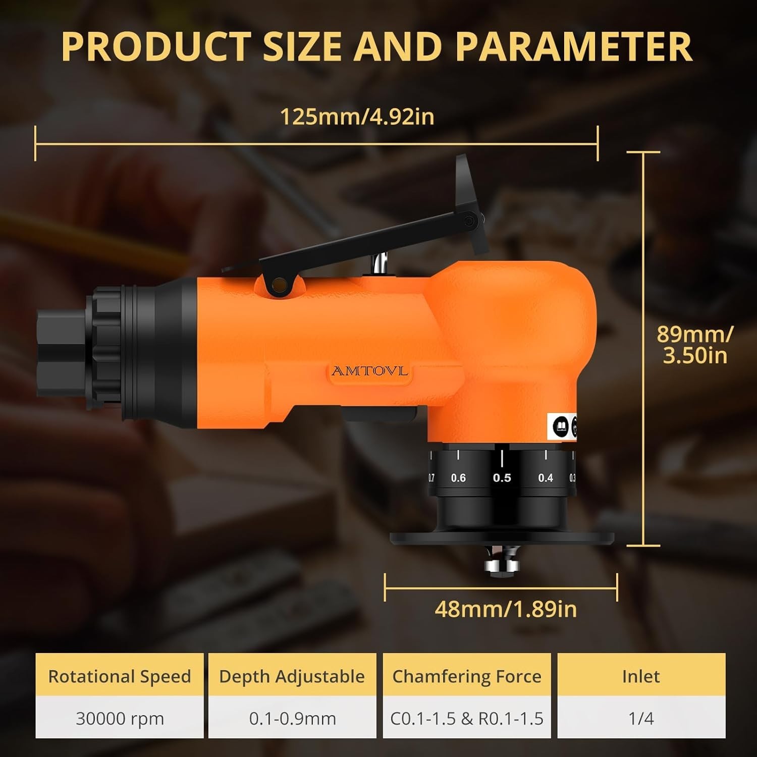 Air Chamfer Tool with Adjustable Depth - 1/4 Inch Inlet for Diverse Applications